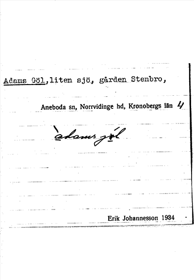 Bild på arkivkortet för arkivposten Adams Göl