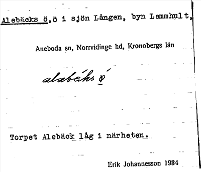 Bild på arkivkortet för arkivposten Alebäcks ö