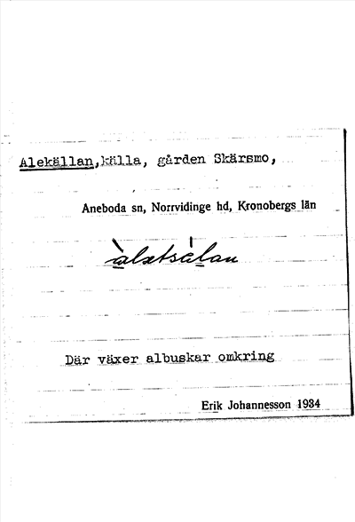 Bild på arkivkortet för arkivposten Alekällan