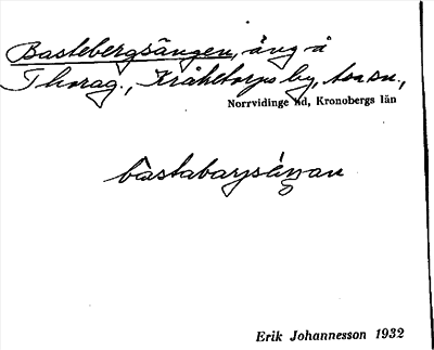 Bild på arkivkortet för arkivposten Bastebergsängen