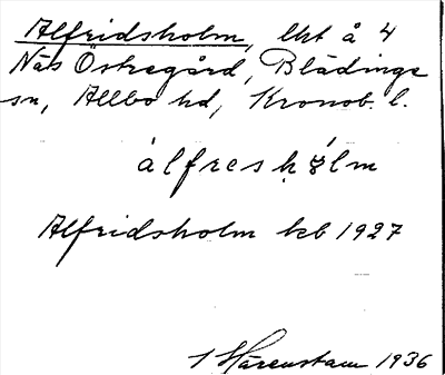 Bild på arkivkortet för arkivposten Alfridsholm