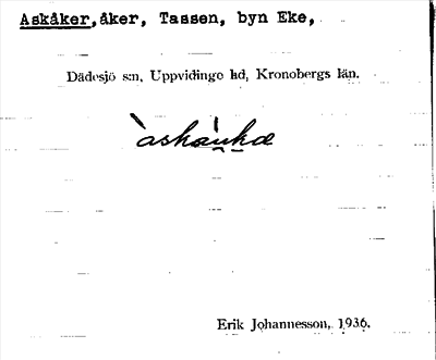 Bild på arkivkortet för arkivposten Askåker