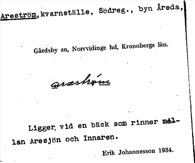 Bild på arkivkortet för arkivposten Areström