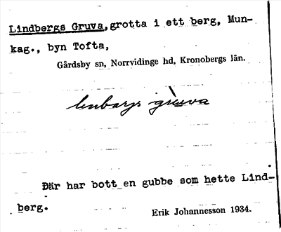 Bild på arkivkortet för arkivposten Lindbergs Gruva