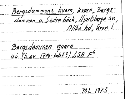 Bild på arkivkortet för arkivposten Bergsdammens kvarn