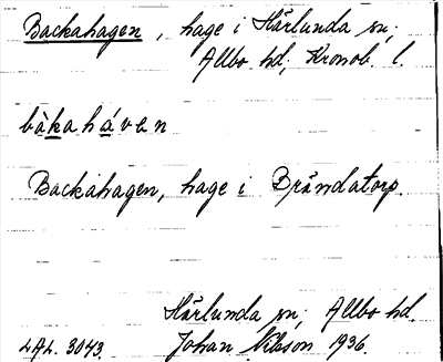 Bild på arkivkortet för arkivposten Backahagen