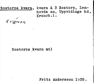 Bild på arkivkortet för arkivposten Bostorps kvarn