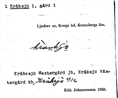 Bild på arkivkortet för arkivposten 1 Kråksjö 1