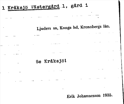 Bild på arkivkortet för arkivposten 1 Kråksjö Västergård 1, se Kråksjö