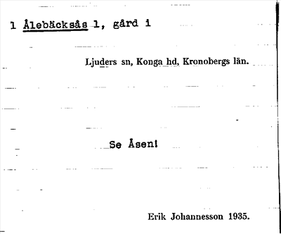 Bild på arkivkortet för arkivposten 1 Ålebäcksås 1, se Åsen