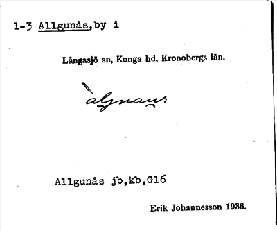 Bild på arkivkortet för arkivposten Allgunås