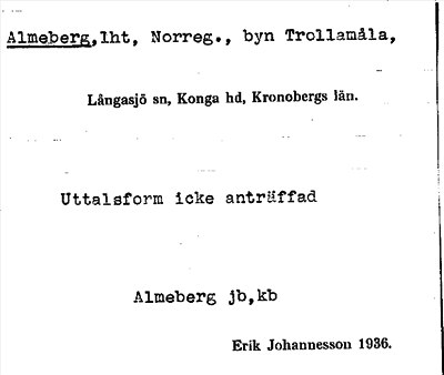 Bild på arkivkortet för arkivposten Almeberg