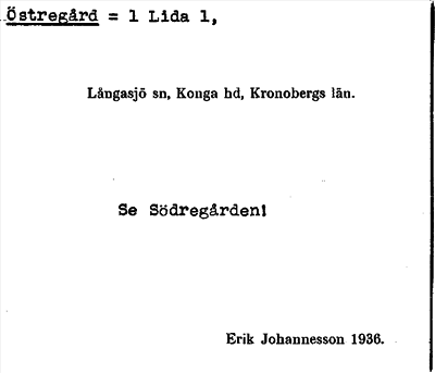 Bild på arkivkortet för arkivposten Östregård, se Södregården
