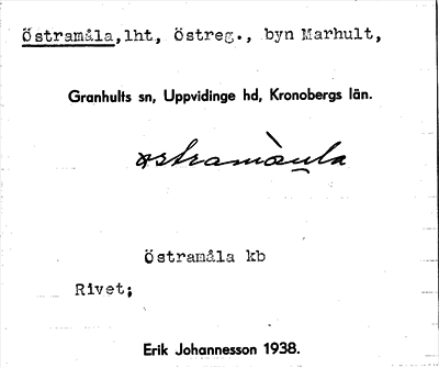 Bild på arkivkortet för arkivposten Östramåla