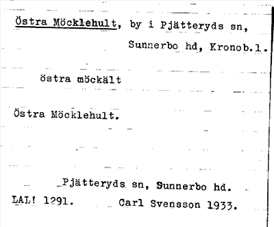Bild på arkivkortet för arkivposten Östra Möcklehult