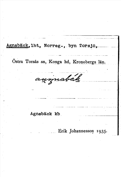 Bild på arkivkortet för arkivposten Agnabäck