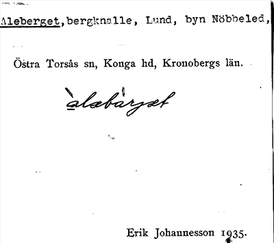 Bild på arkivkortet för arkivposten Aleberget