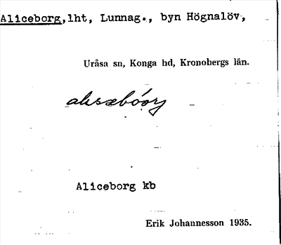 Bild på arkivkortet för arkivposten Aliceborg