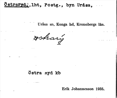 Bild på arkivkortet för arkivposten Östraryd