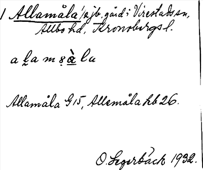Bild på arkivkortet för arkivposten Allamåla