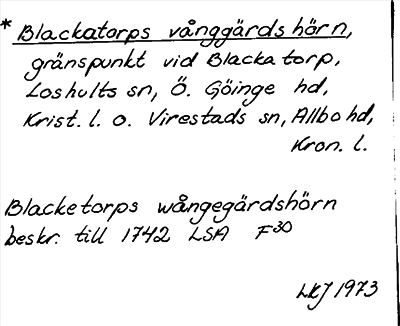 Bild på arkivkortet för arkivposten *Blackatorps vånggärds hörn