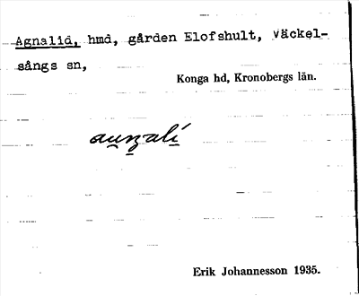 Bild på arkivkortet för arkivposten Agnalid