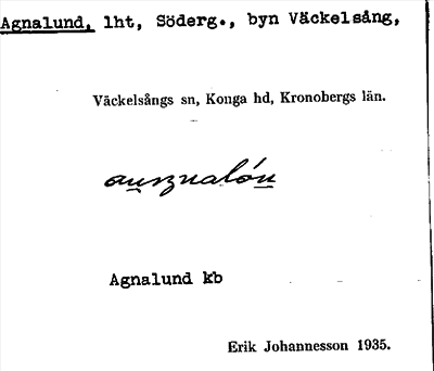 Bild på arkivkortet för arkivposten Agnalund