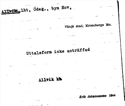 Bild på arkivkortet för arkivposten Allvik