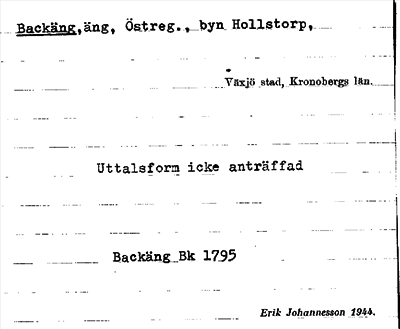 Bild på arkivkortet för arkivposten Backäng
