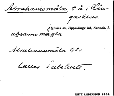 Bild på arkivkortet för arkivposten Abrahamsmåla