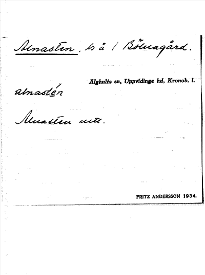 Bild på arkivkortet för arkivposten Alnasten