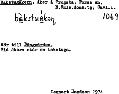 Bild på arkivkortet för arkivposten Bakstugåkern