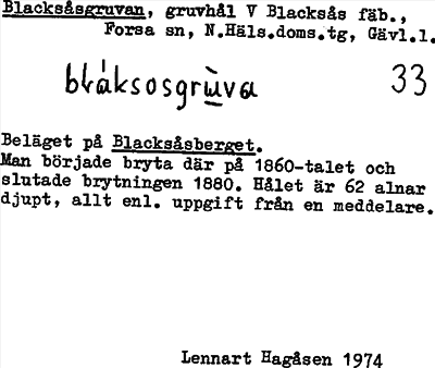 Bild på arkivkortet för arkivposten Blacksåsgruvan