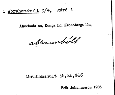 Bild på arkivkortet för arkivposten Abrahamshult