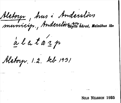 Bild på arkivkortet för arkivposten Aletorp