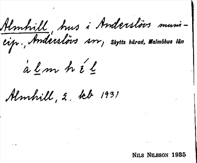 Bild på arkivkortet för arkivposten Almhill