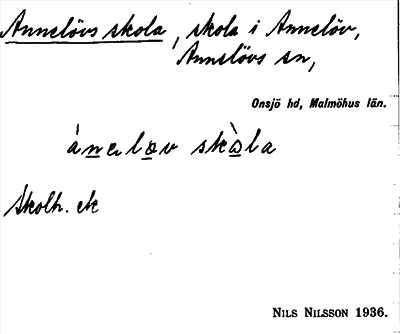 Bild på arkivkortet för arkivposten Annelövs skola