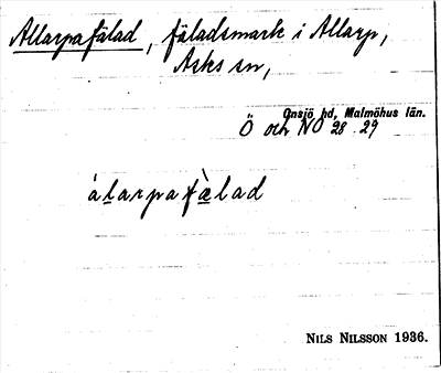 Bild på arkivkortet för arkivposten Allarpafälad