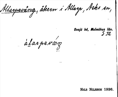 Bild på arkivkortet för arkivposten Allarpavång