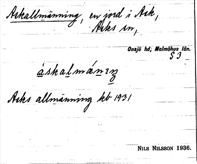 Bild på arkivkortet för arkivposten Askallmänning