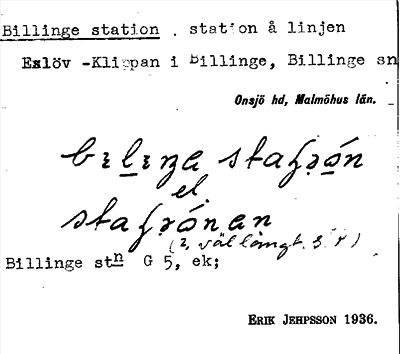 Bild på arkivkortet för arkivposten Billinge station