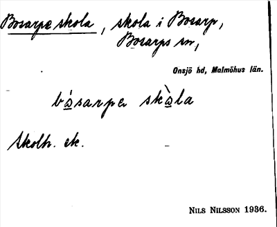 Bild på arkivkortet för arkivposten Bosarpe skola