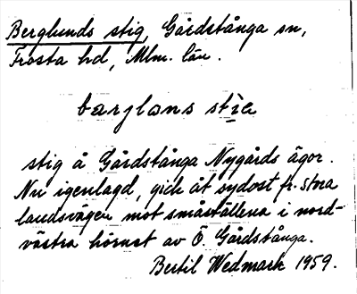Bild på arkivkortet för arkivposten Berglunds stig
