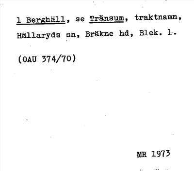Bild på arkivkortet för arkivposten Berghäll, se Tränsum