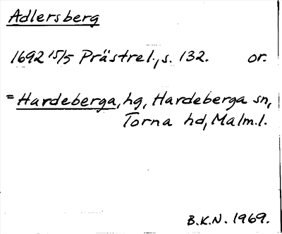 Bild på arkivkortet för arkivposten Adlersberg = Hardeberga