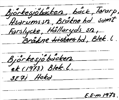 Bild på arkivkortet för arkivposten Björkesjöbäcken