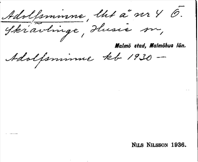 Bild på arkivkortet för arkivposten Adolfsminne