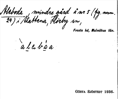 Bild på arkivkortet för arkivposten Aleboda