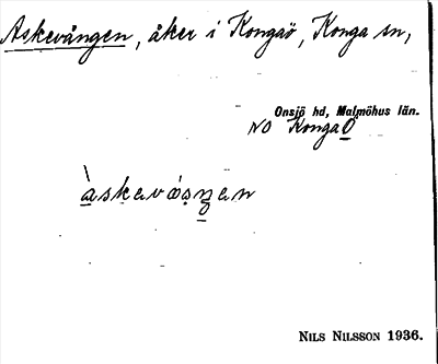 Bild på arkivkortet för arkivposten Askevången