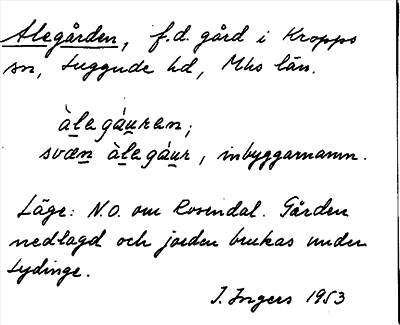 Bild på arkivkortet för arkivposten Alegården